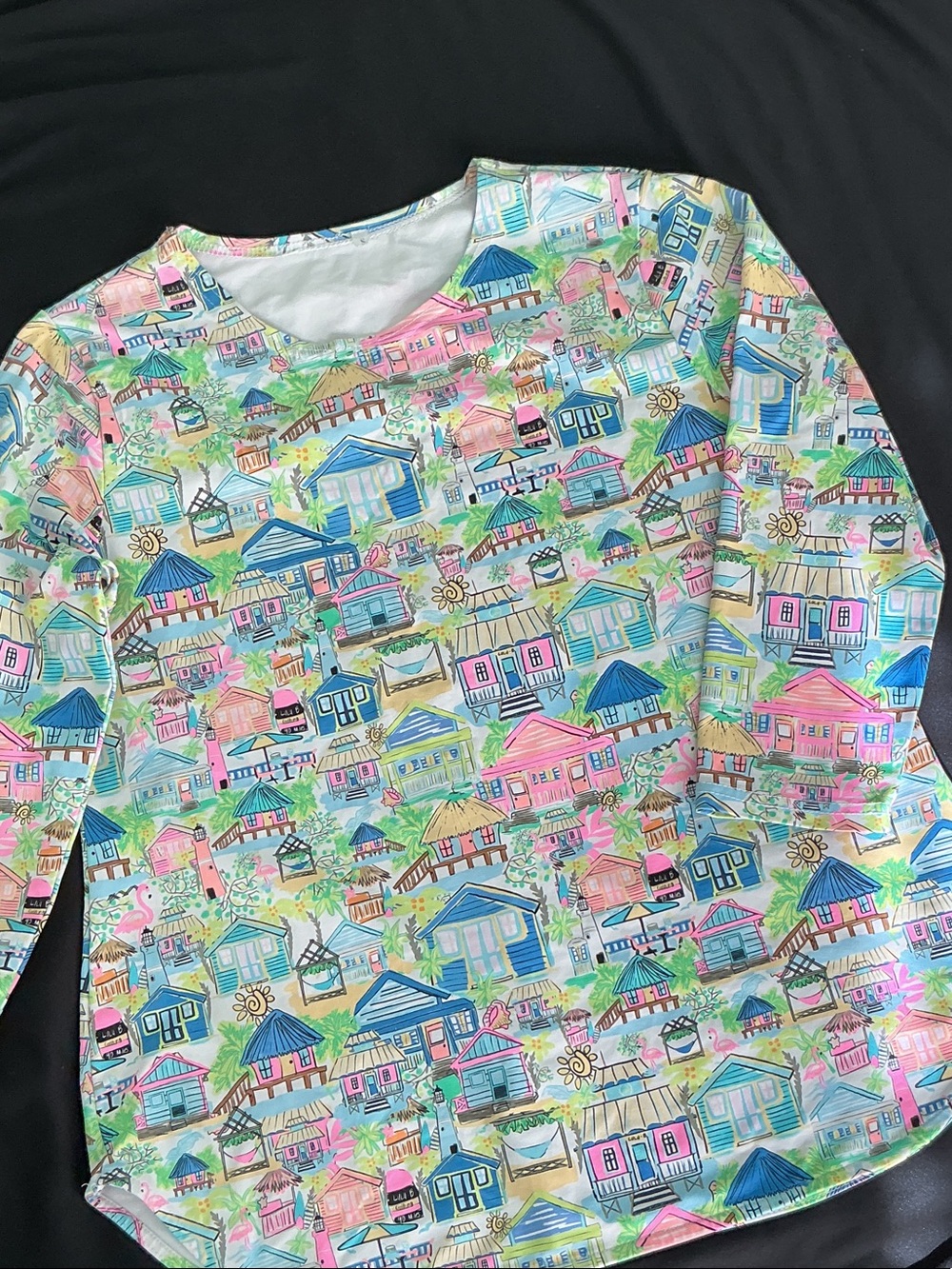 Lulu-B - Colorful Tiki Beach Print 3/4 Sleeve 50+ Cooling Top